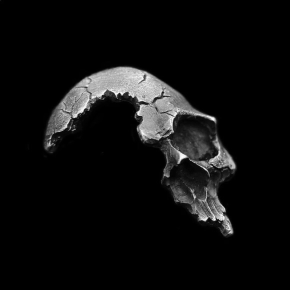 “Shattered Skull” Broken Half Gunmetal Steel Goth Punk Halloween Unisex Necklace - Picture 4 of 16